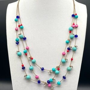 Vintage Contemporary Multicolor Lobster Chain Turquoise Triple Strand Beaded Y2K